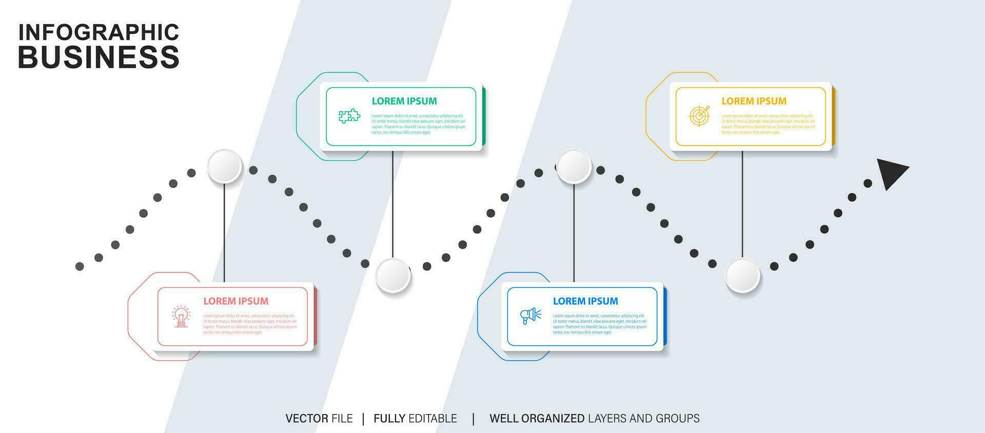 Timeline infographic thin line design with icons. Template for graph, diagram, presentations. Business concept with 4 options. Vector illustration.