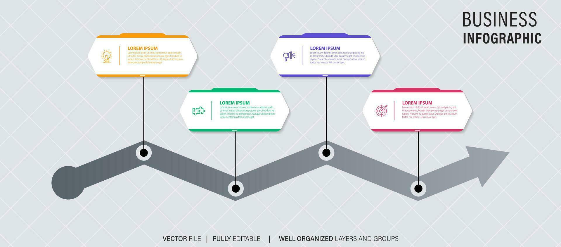 cronograma infografía con infográfico. moderno presentación modelo con 4 4 mascotas para negocio proceso. sitio web modelo en blanco antecedentes para concepto moderno diseño. horizontal disposición. vector