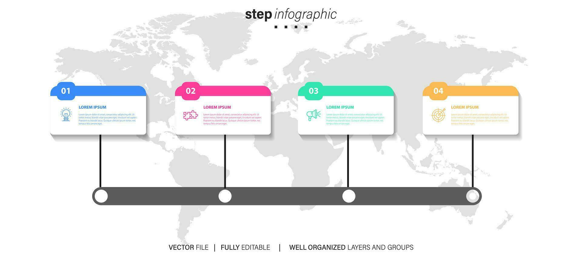 cronograma infografía Delgado línea diseño con iconos modelo para grafico, diagrama, presentaciones negocio concepto con 4 4 opciones vector ilustración.