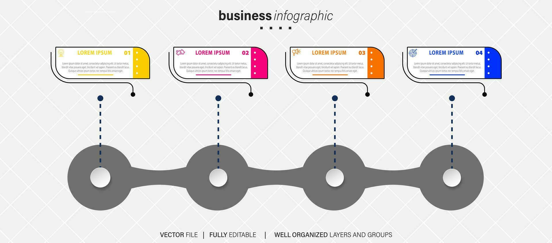 plantilla de infografía empresarial. etiqueta de diseño de línea delgada con icono y 4 opciones, pasos o procesos. vector