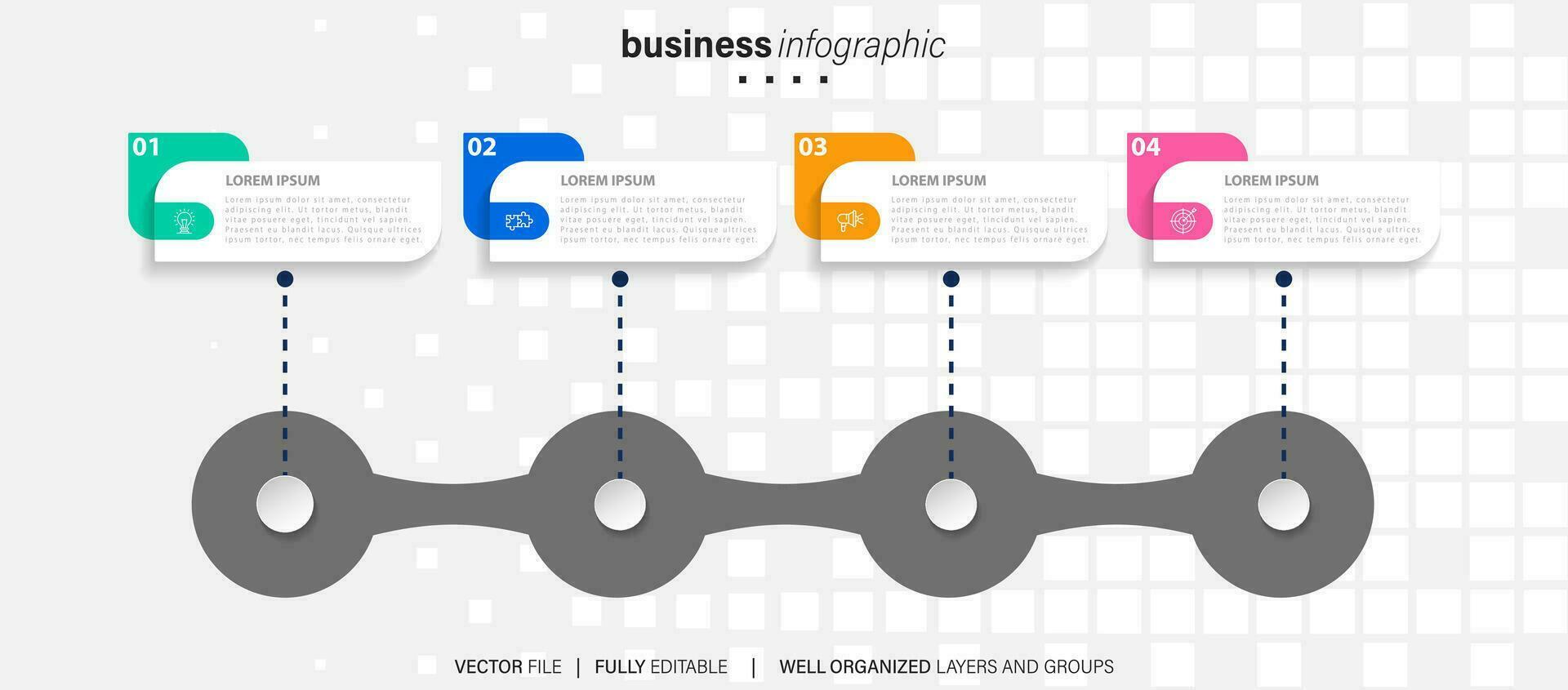 plantilla de infografía empresarial. etiqueta de diseño de línea delgada con icono y 4 opciones, pasos o procesos. vector