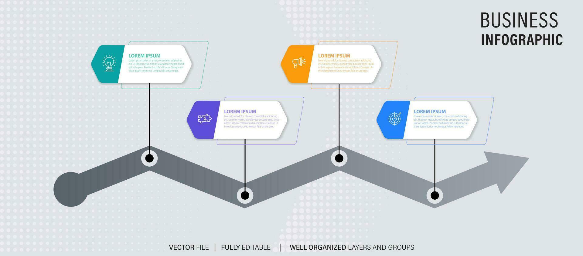 cronograma infografía con infográfico. moderno presentación modelo con 4 4 mascotas para negocio proceso. sitio web modelo en blanco antecedentes para concepto moderno diseño. horizontal disposición. vector