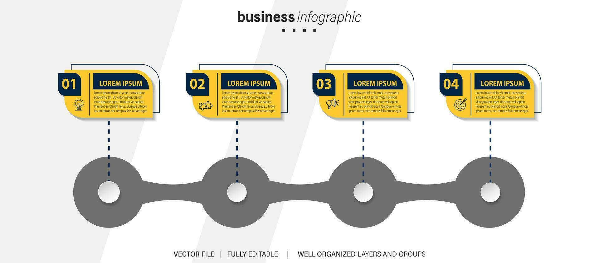 plantilla de infografía empresarial. etiqueta de diseño de línea delgada con icono y 4 opciones, pasos o procesos. vector