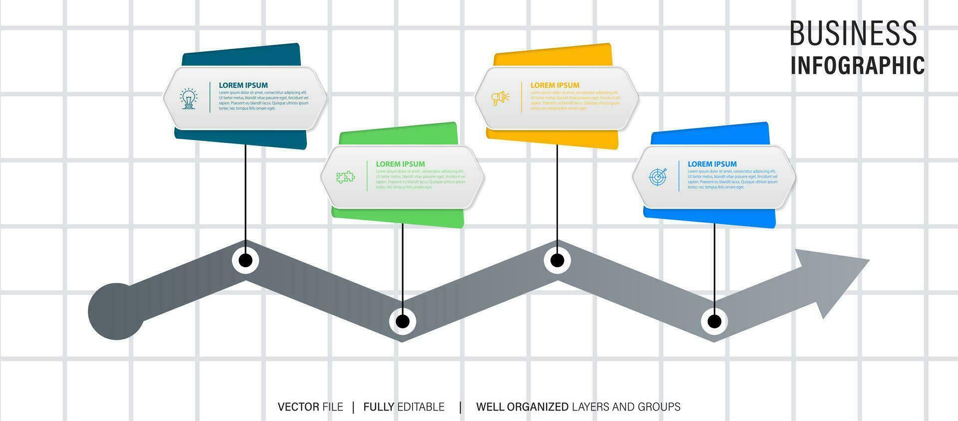 cronograma infografía con infográfico. moderno presentación modelo con 4 4 mascotas para negocio proceso. sitio web modelo en blanco antecedentes para concepto moderno diseño. horizontal disposición. vector