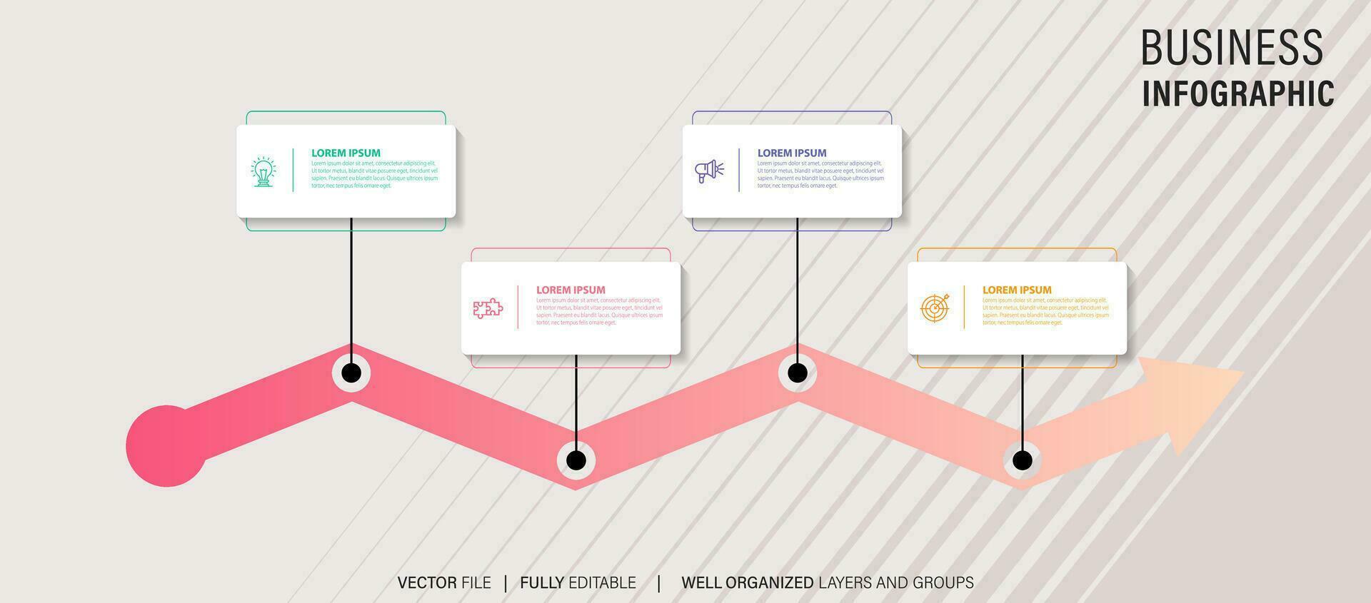 Creative concept for infographic timeline. Process chart. Abstract elements of graph, diagram with 4 steps, options, parts or processes. Vector business template for presentation.