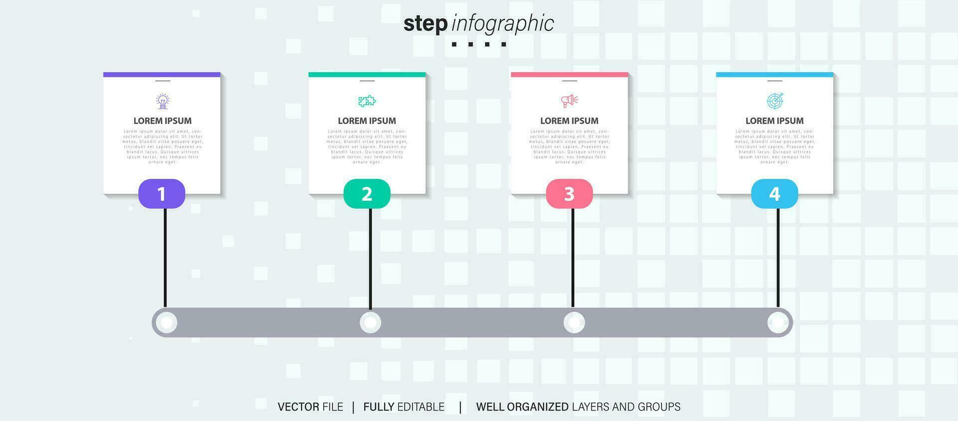 Abstract business rounded infographic template with 4 options. Colorful diagram, timeline and schedule isolated on light background. vector