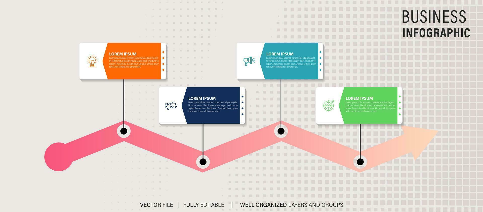 Business timeline workflow infographics. Corporate milestones graphic elements. Company presentation slide template with year periods. Modern vector history time line design.
