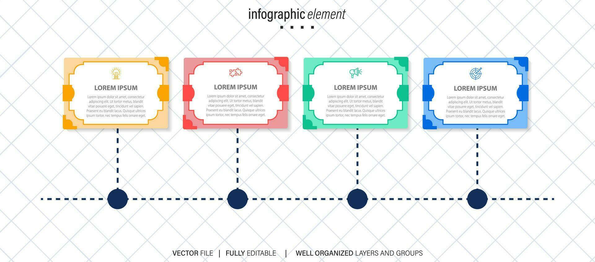 Delgado línea cronograma mínimo infografía concepto con cuatro períodos vector