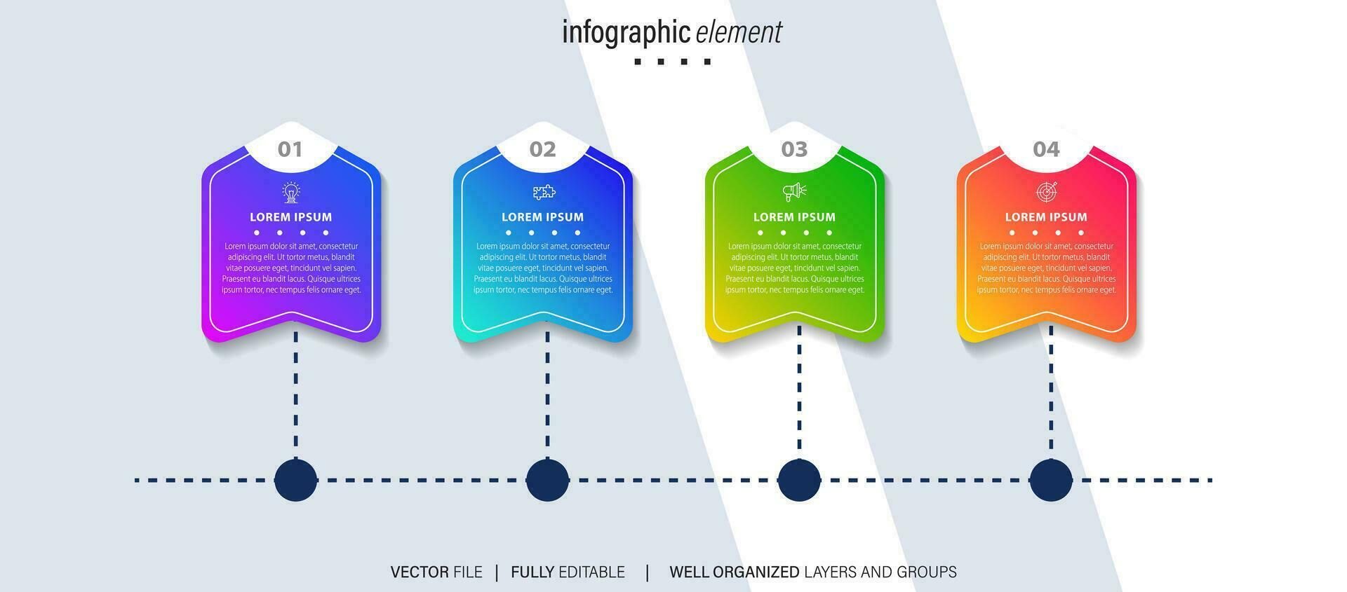 vector infografía modelo con etiqueta, integrado botón. negocio concepto con 4 4 opciones para contenido, diagrama, diagrama de flujo, pasos, partes, cronograma infografía, flujo de trabajo, cuadro.