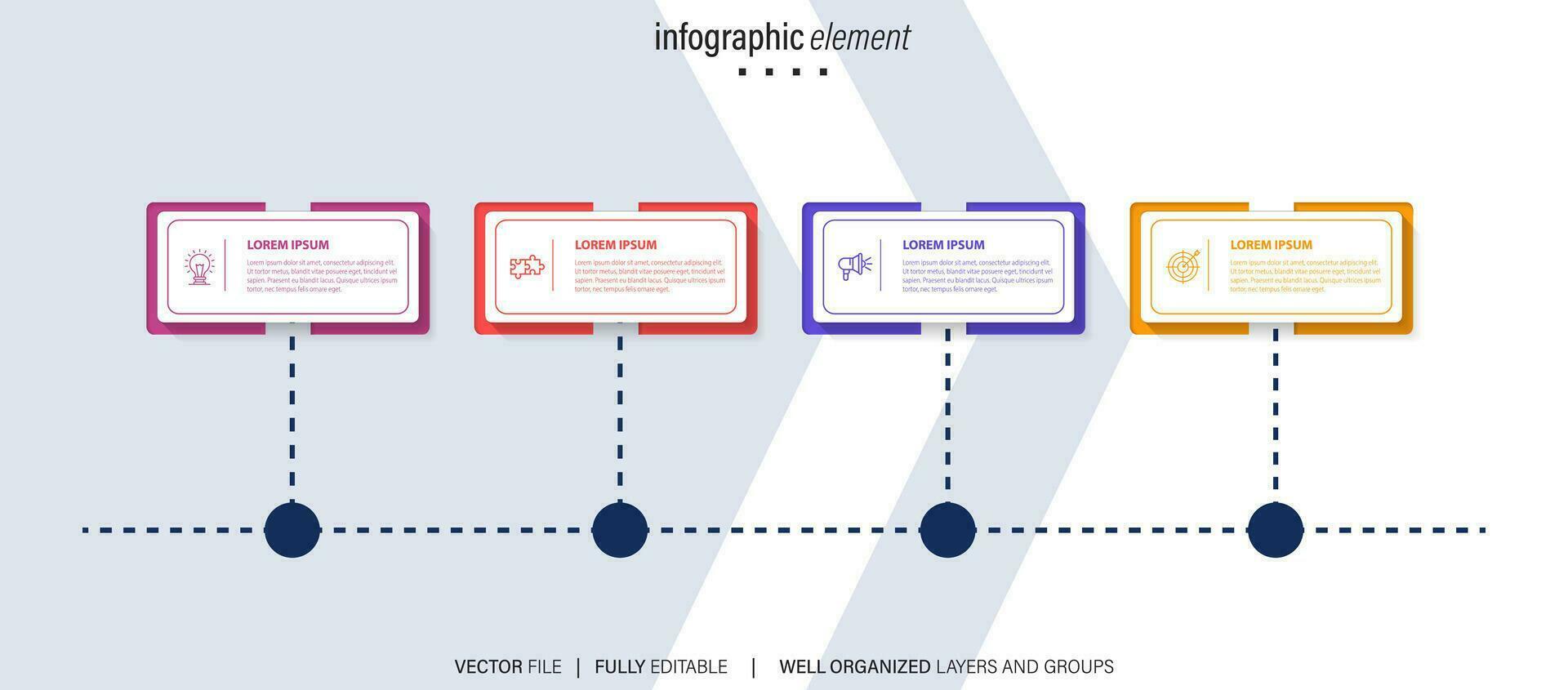 Creative concept for infographic timeline. Process chart. Abstract elements of graph, diagram with 4 steps, options, parts or processes. Vector business template for presentation.