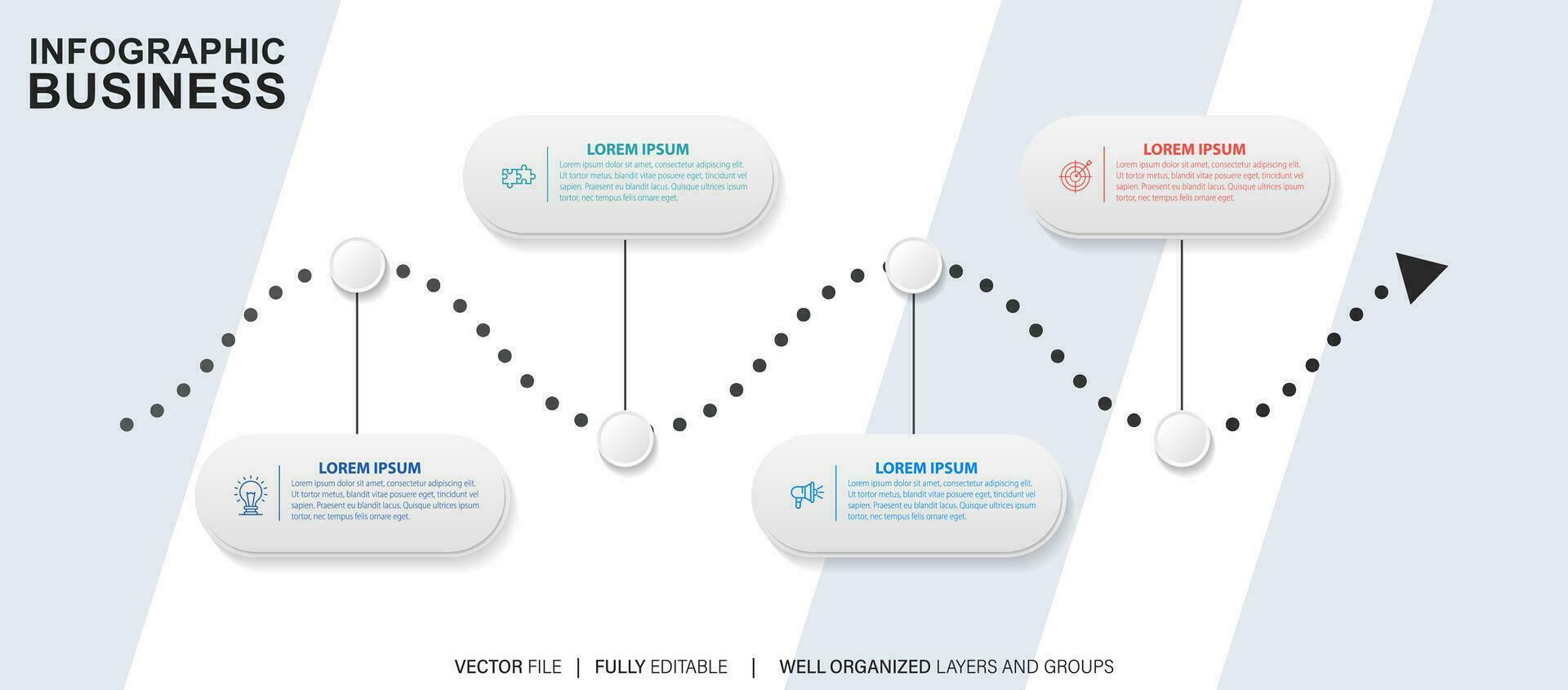 plantilla de infografía empresarial. etiqueta de diseño de línea delgada con icono y 4 opciones, pasos o procesos. vector