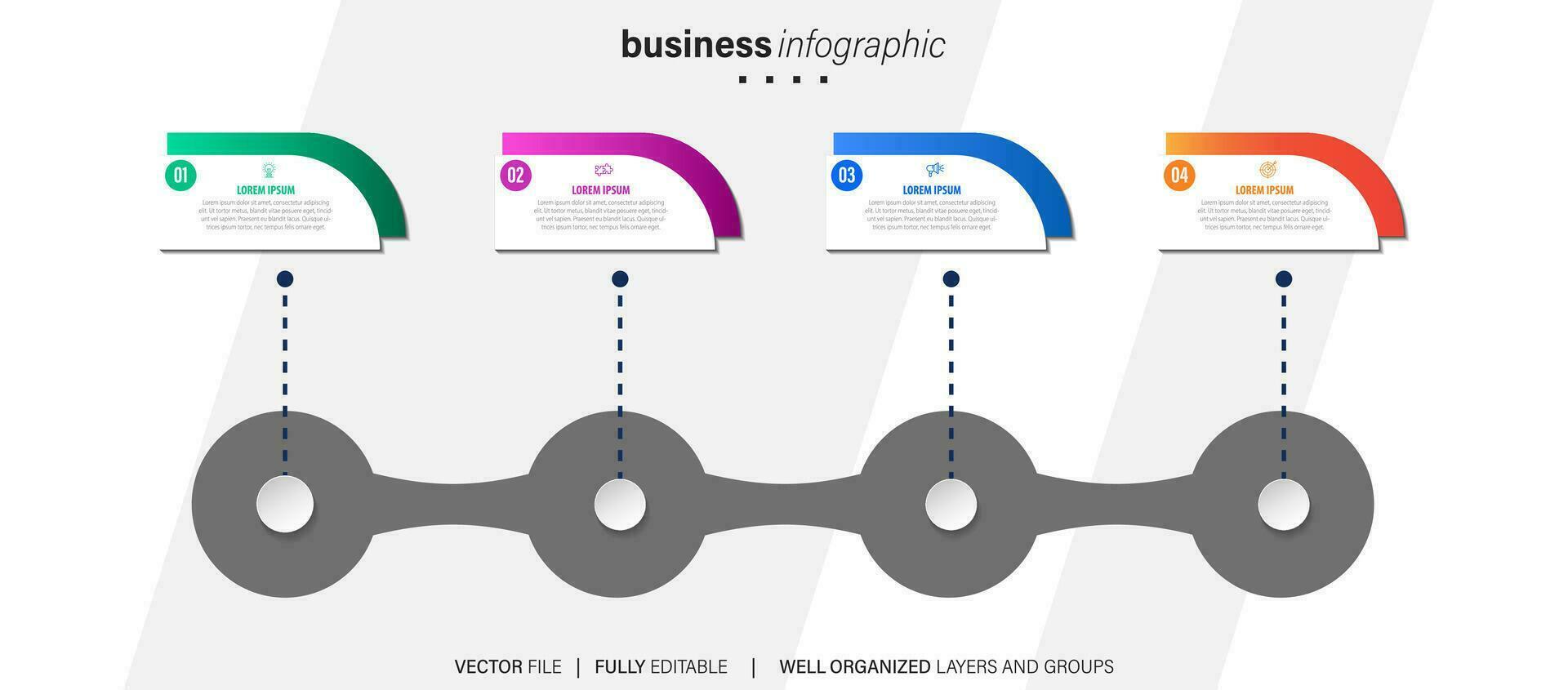 plantilla de infografía empresarial. etiqueta de diseño de línea delgada con icono y 4 opciones, pasos o procesos. vector