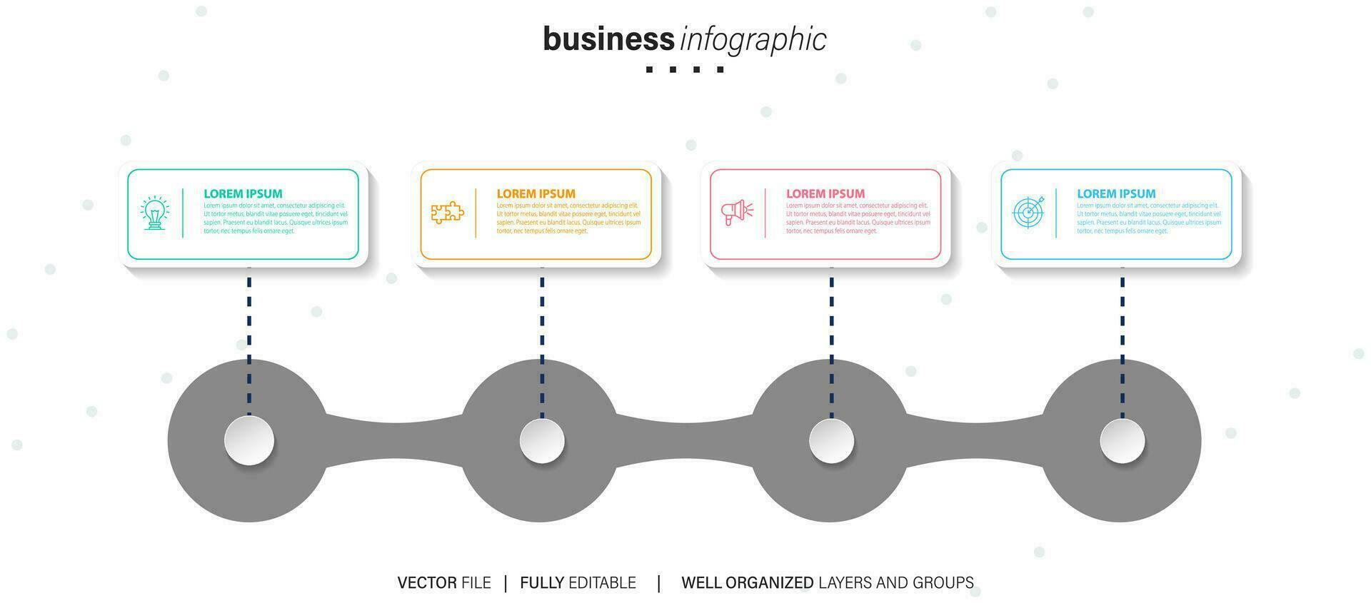 elemento de diseño infográfico de línea de tiempo y opciones de número. concepto de negocio con 4 pasos. se puede utilizar para diseño de flujo de trabajo, diagrama, informe anual, diseño web. plantilla de negocio vectorial para presentación. vector