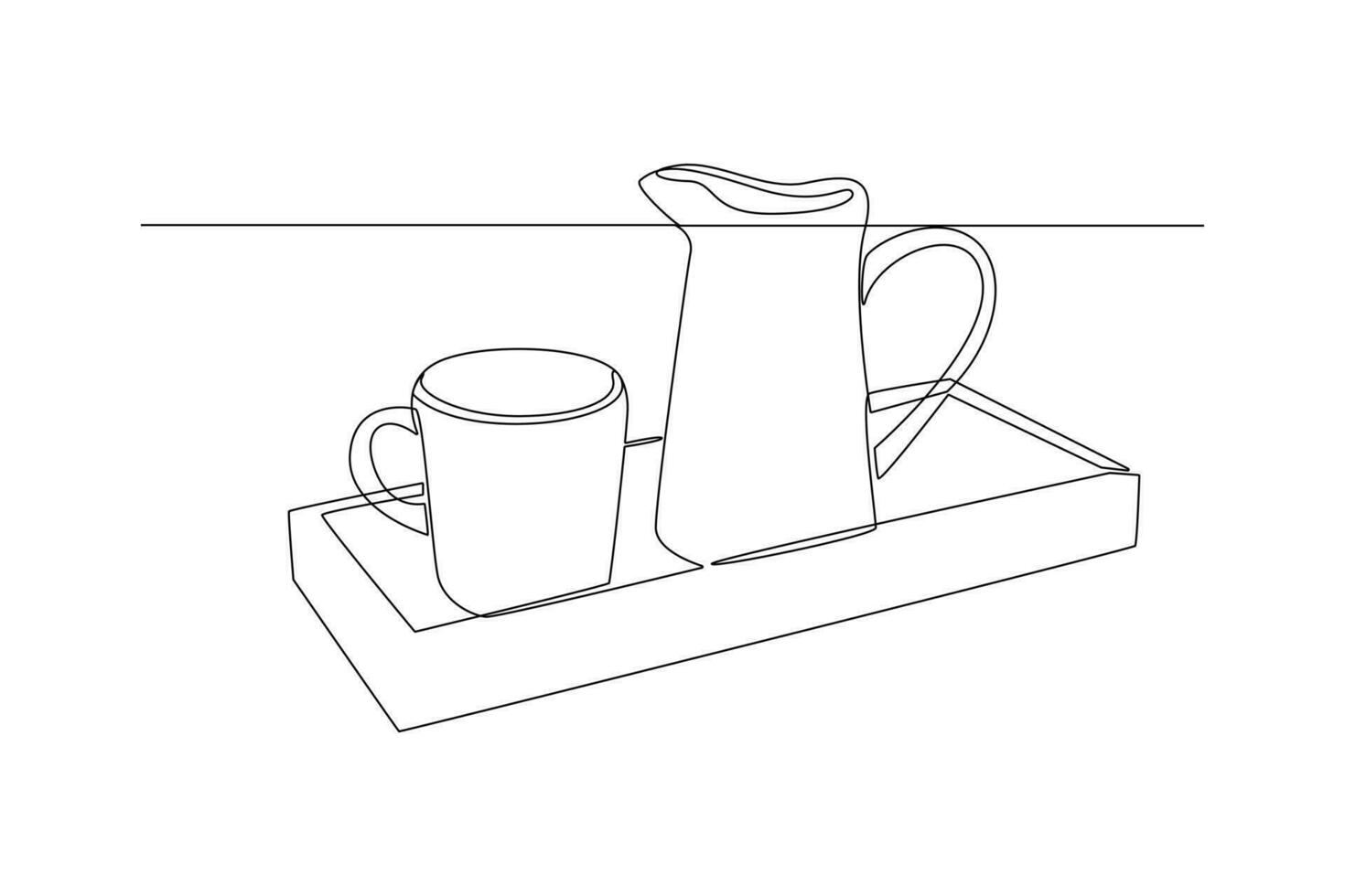 One continuous line drawing of Modern ceramic kitchen utensils concept. Doodle vector illustration in simple linear style.