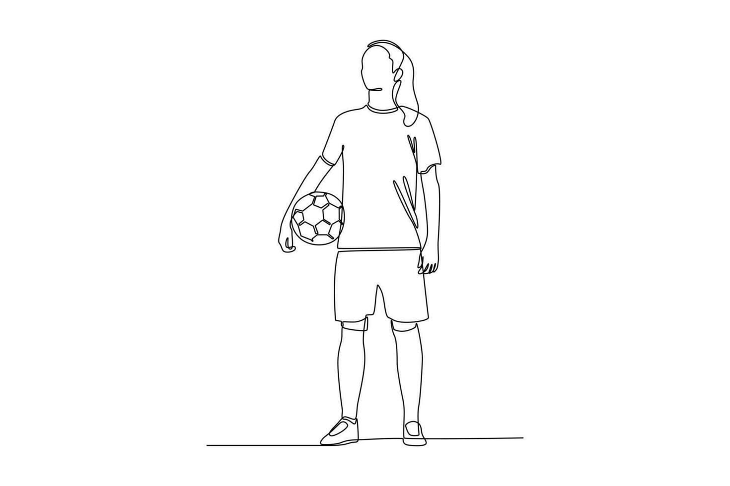 Continuous one line drawing Funny female football players concept. Doodle vector illustration.