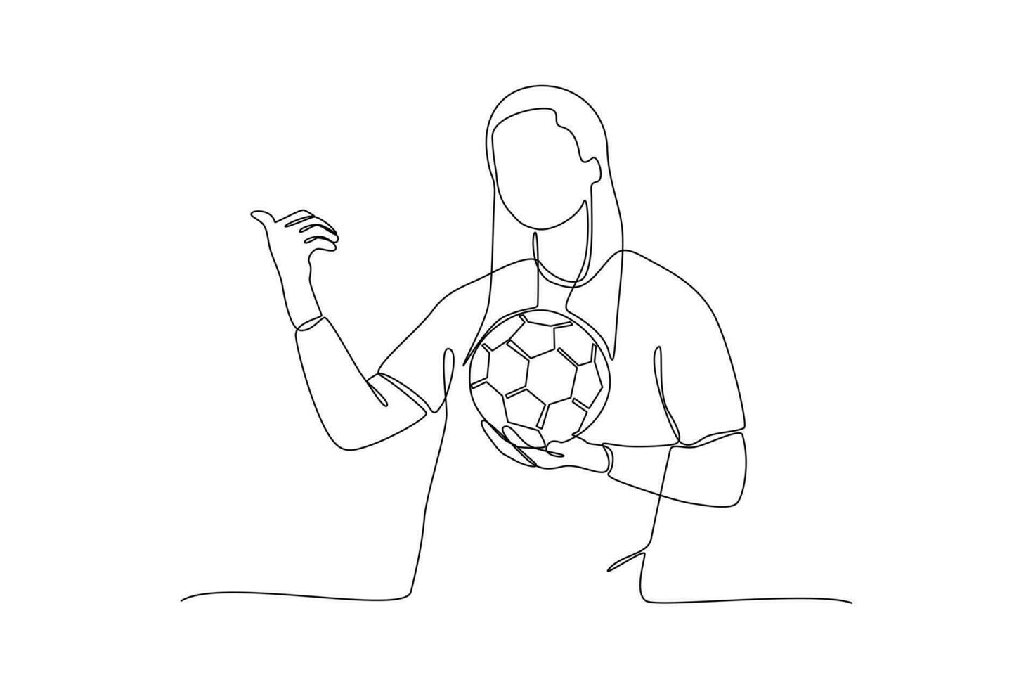 Continuous one line drawing Funny female football players concept. Doodle vector illustration.