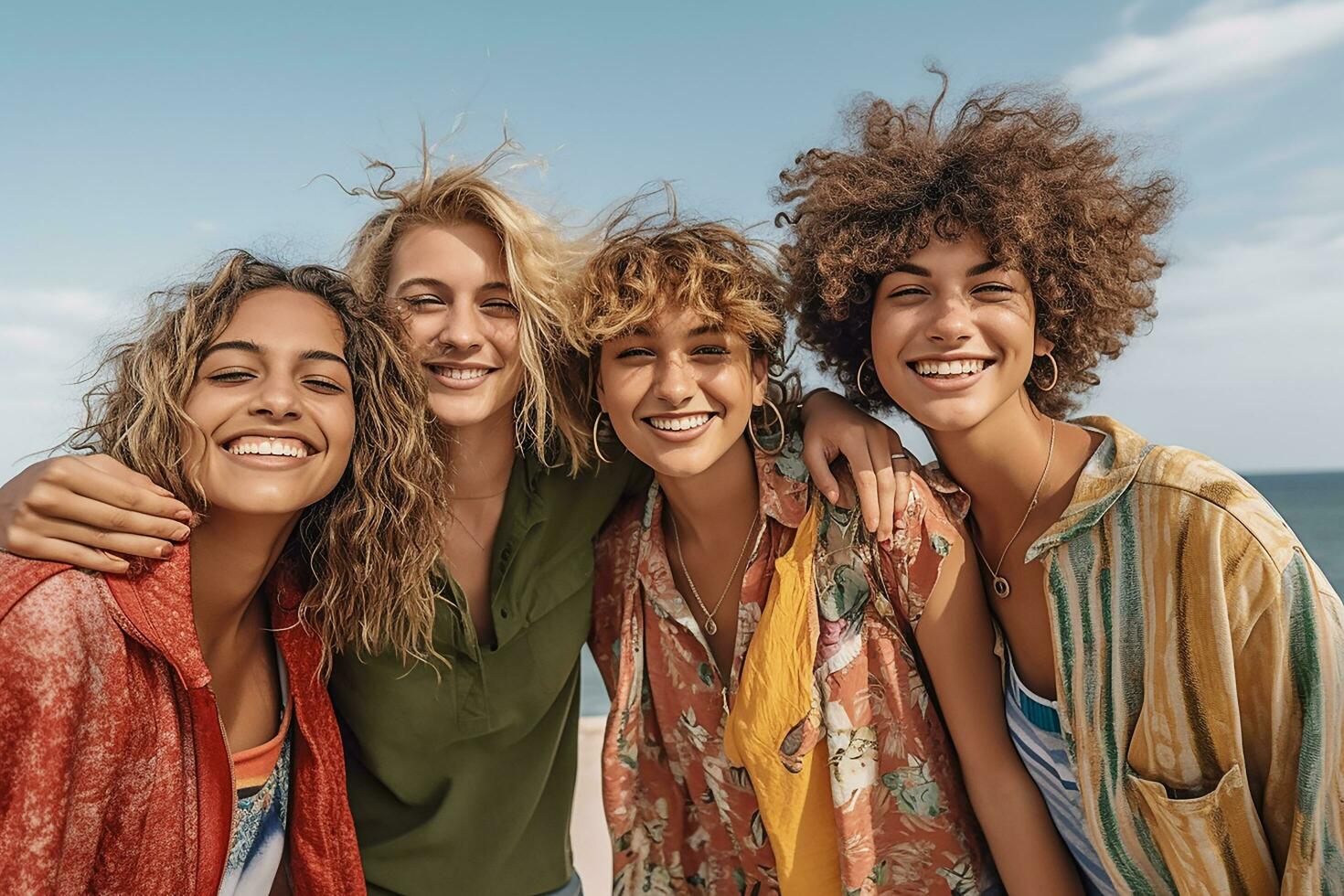 a group of gen z selfie on the beach ai generated photo