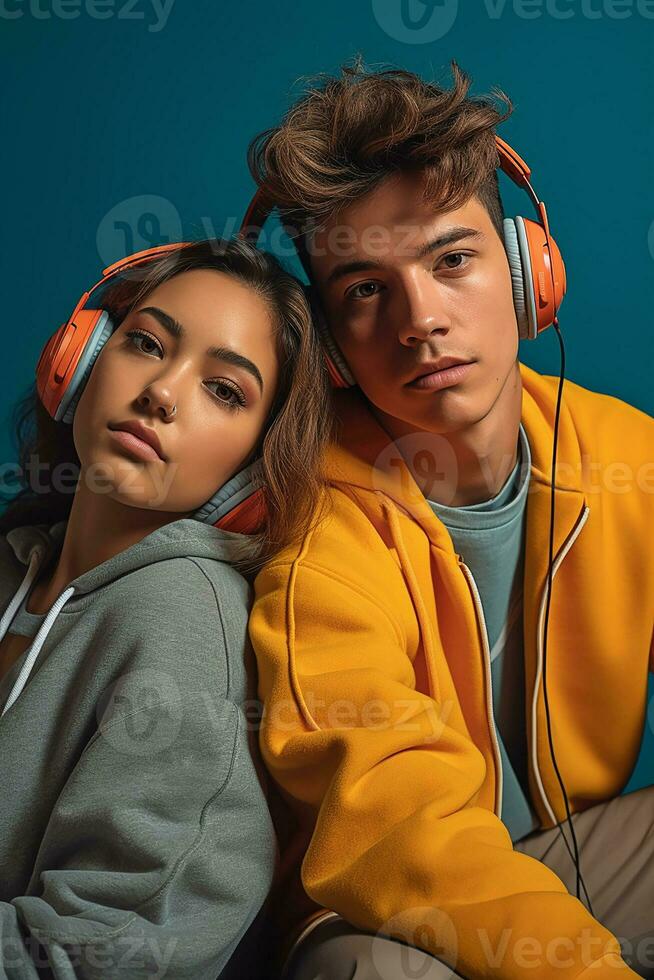 gen z fashion model posing with headset AI Generated photo