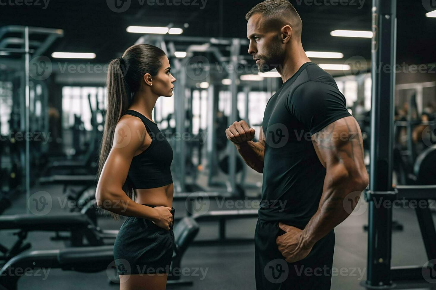 personal trainer giving training in gym AI Generated photo