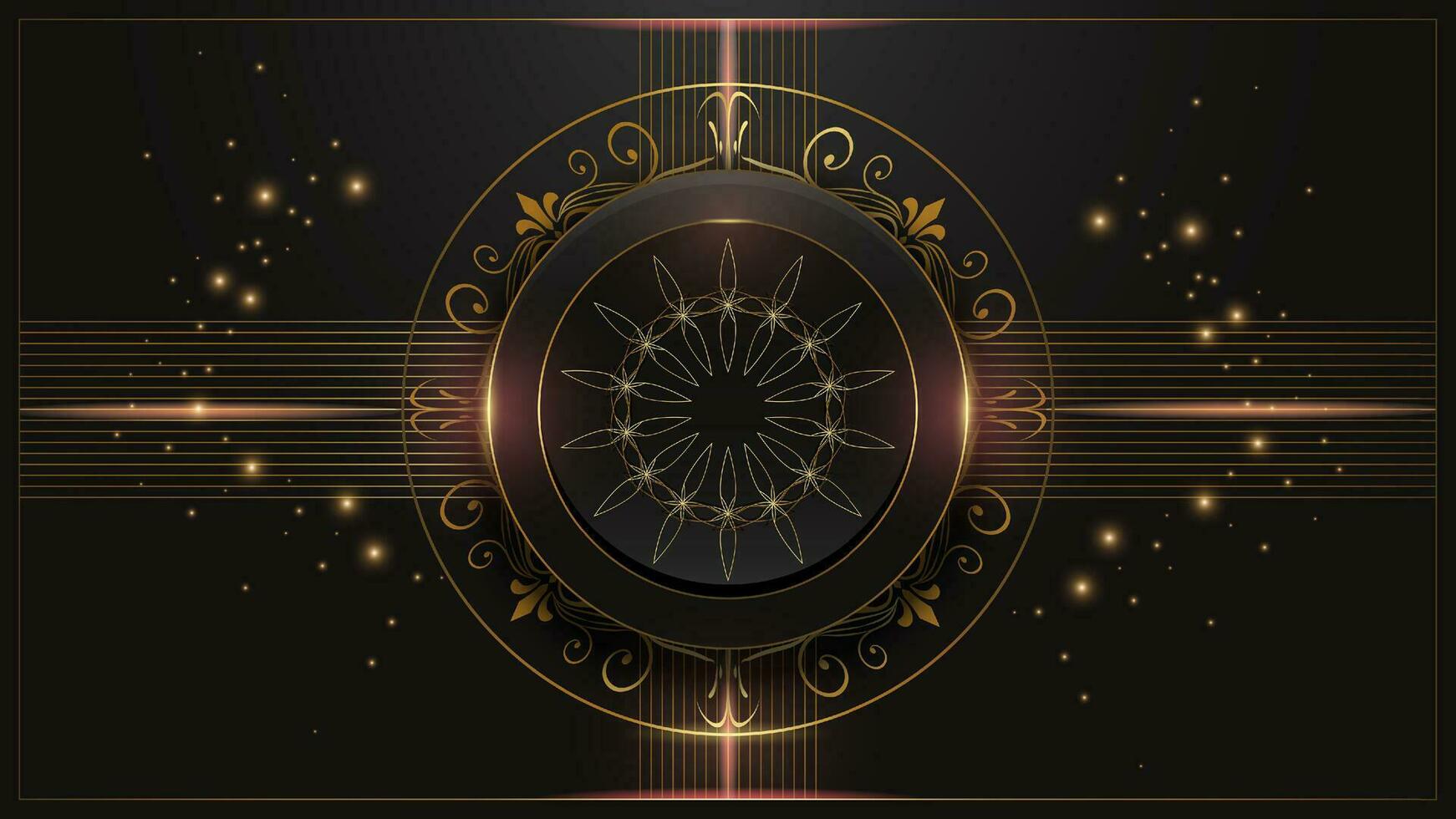 Abstract black and gold circle frame design vector