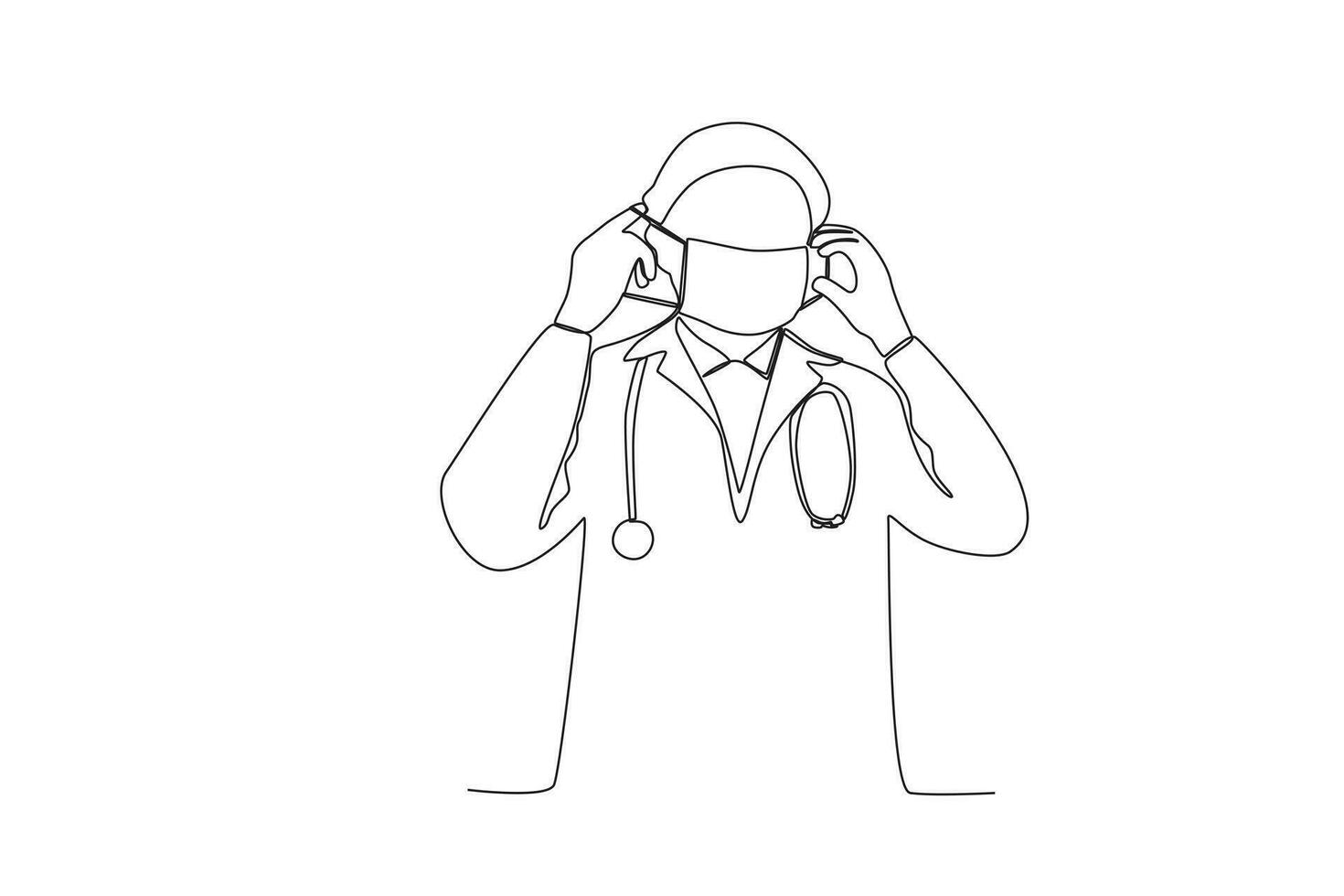 Continuous single line drawing of a doctor getting ready to see a patient wearing a mask vector