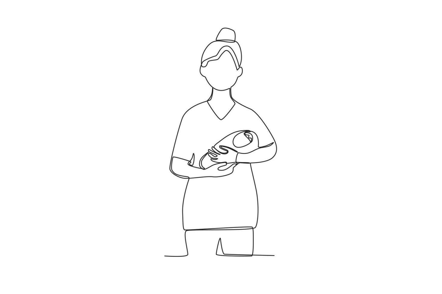 One single line drawing of a midwife holding a baby to be immunized vector