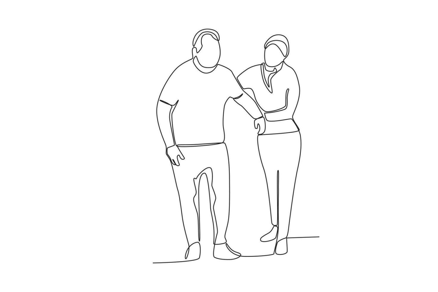 Continuous single line drawing of a female doctor guiding a patient to walk vector