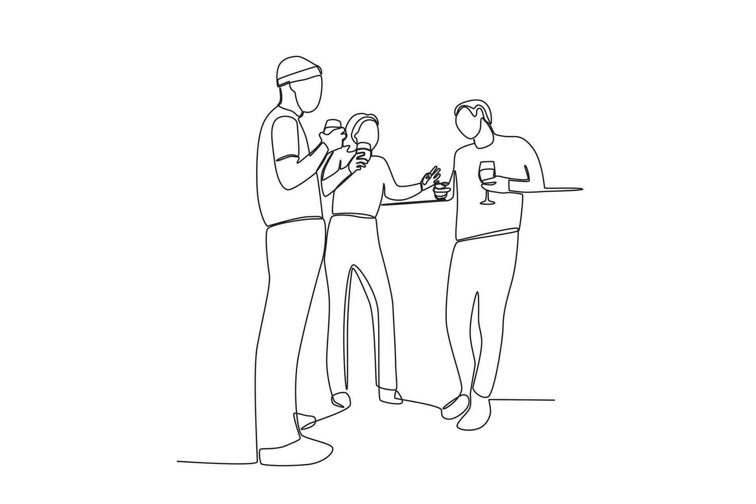 One continuous line drawing of three friends having fun talking while hanging out vector