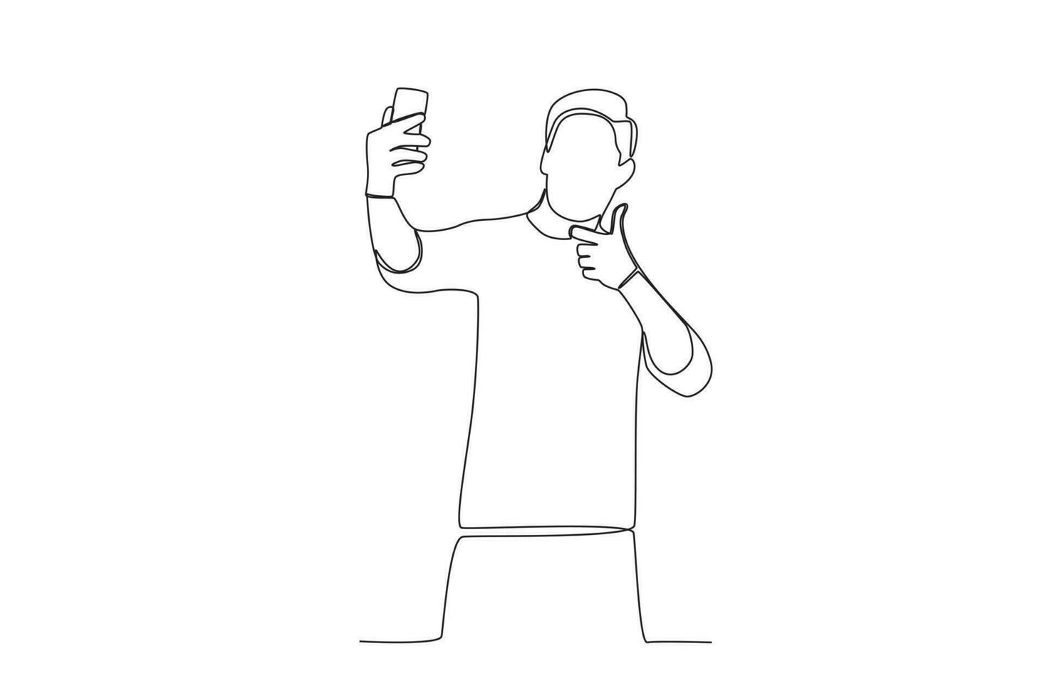 One continuous line drawing of a Male vlogger giving thumbs up to his followers vector