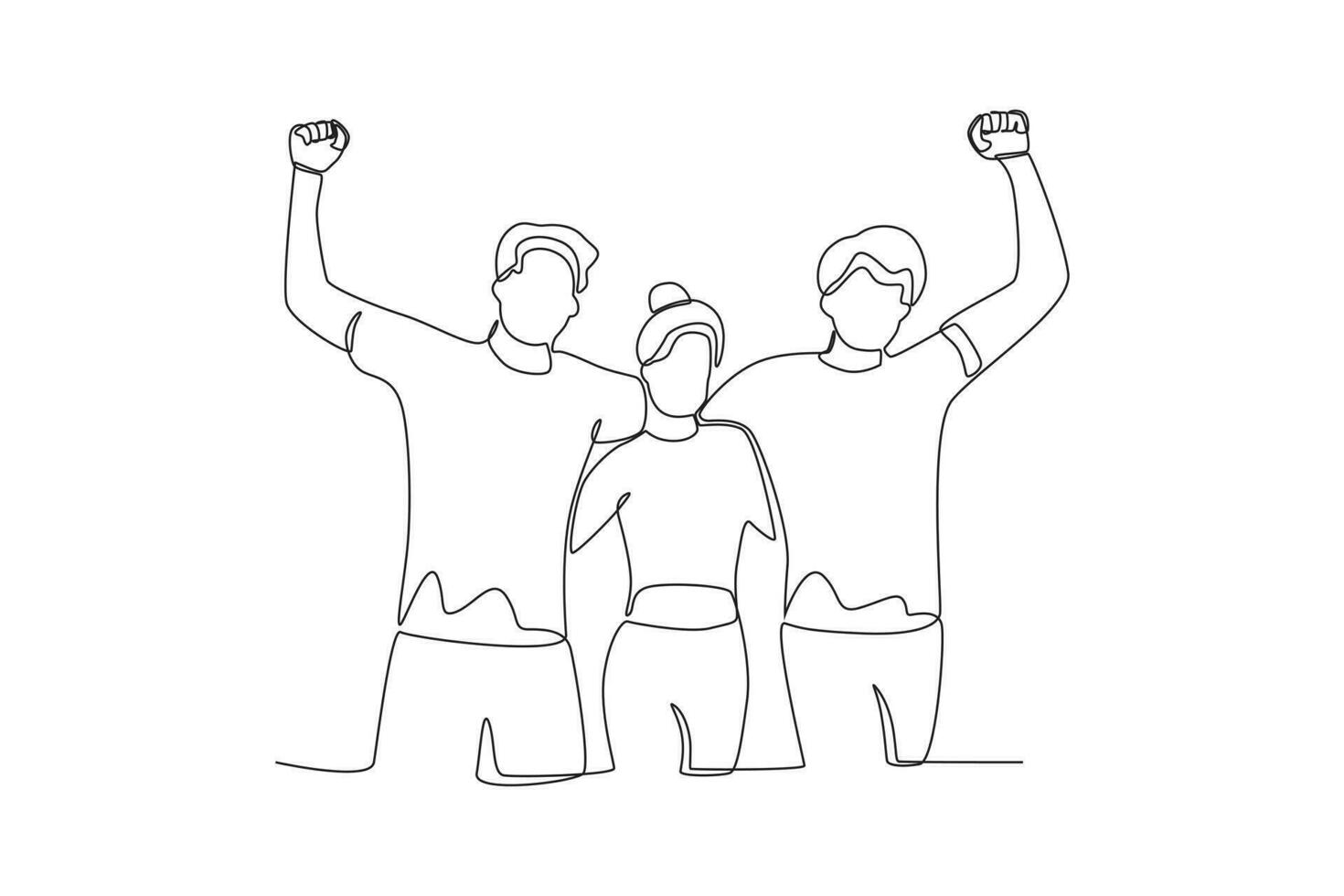 soltero continuo línea dibujo de Tres amigos quien apoyo cada otro vector