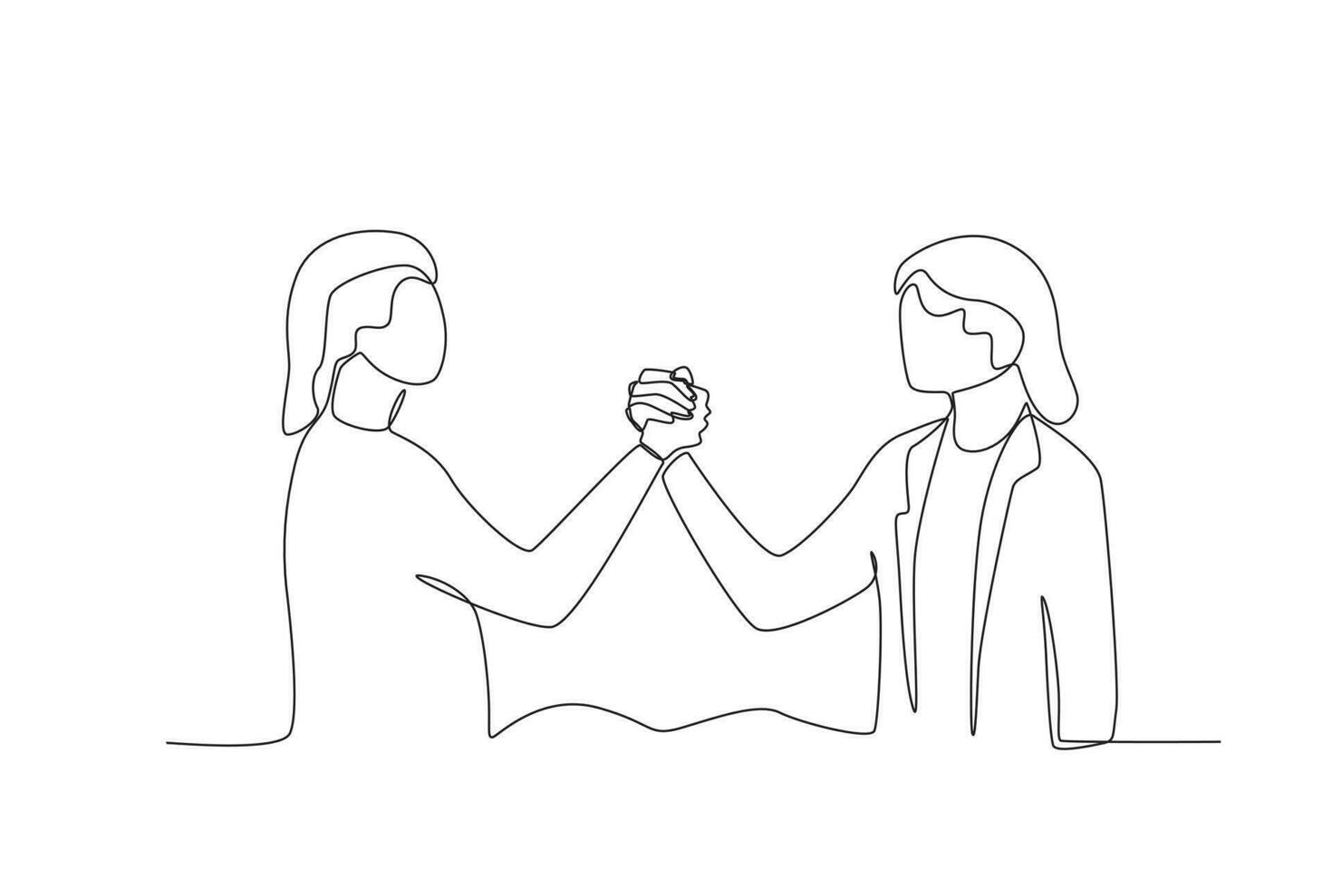 Single continuous line drawing of two friends shaking hands vector