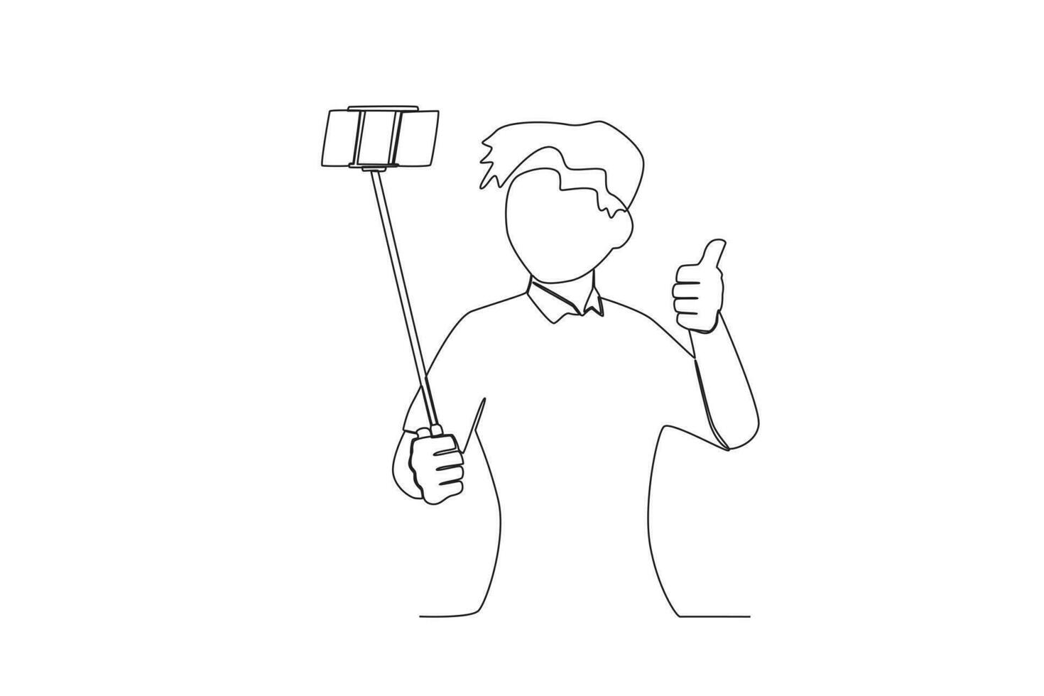 One continuous line drawing of a The male vlogger gives a thumbs up as a sign that the vlog is ending vector