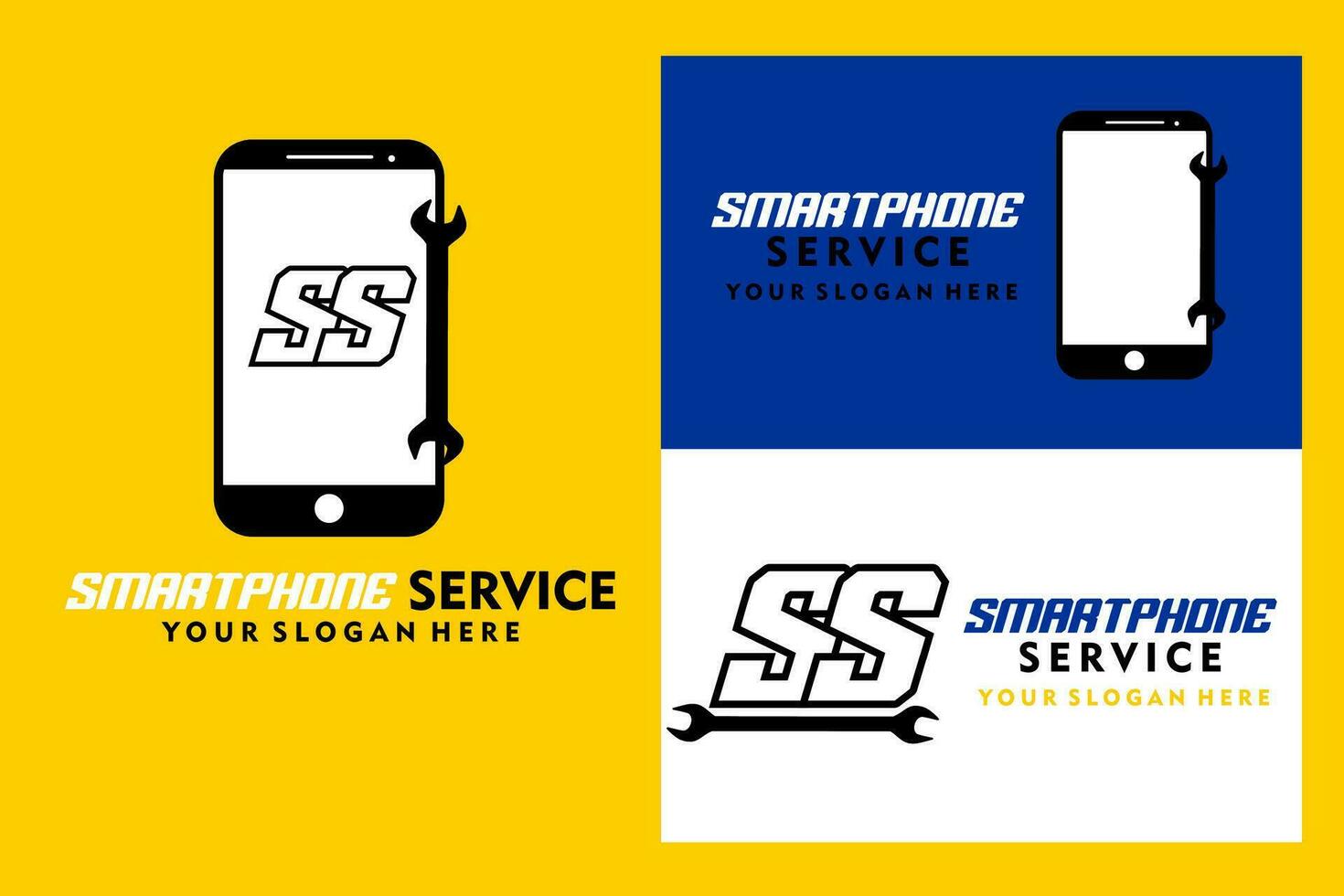 phone service logo. The cellphone service logo is divided into three designs, suitable for cellphone service shops, vector illustration