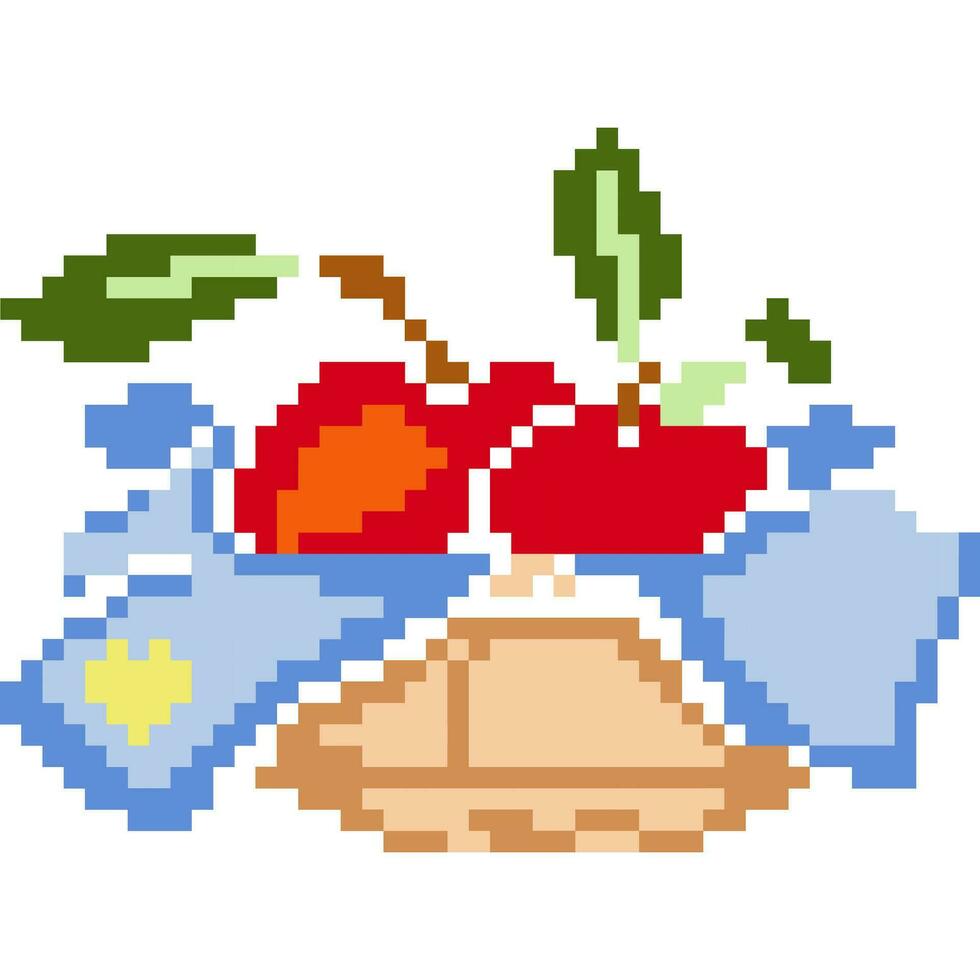fruit basket cartoon icon in pixel style vector