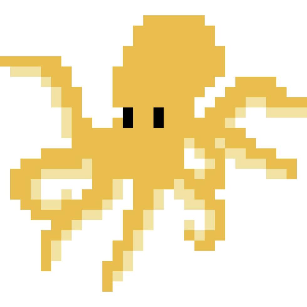 Octopus cartoon icon in pixel style. vector