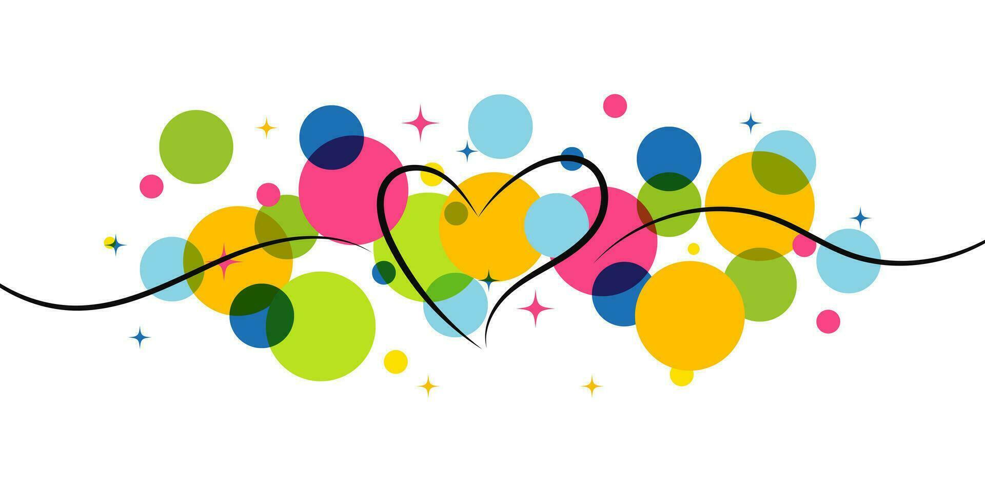 Hand drawn shape heart with swirl ribbons and colored circles.  Love doodle isolated on white background for wedding, mother, woman or valentines day. Vector illustration