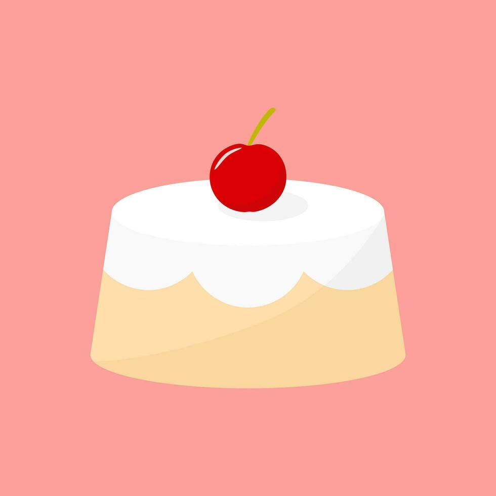 Free kawaii cute cherry pudding cake vector illustration in flat design