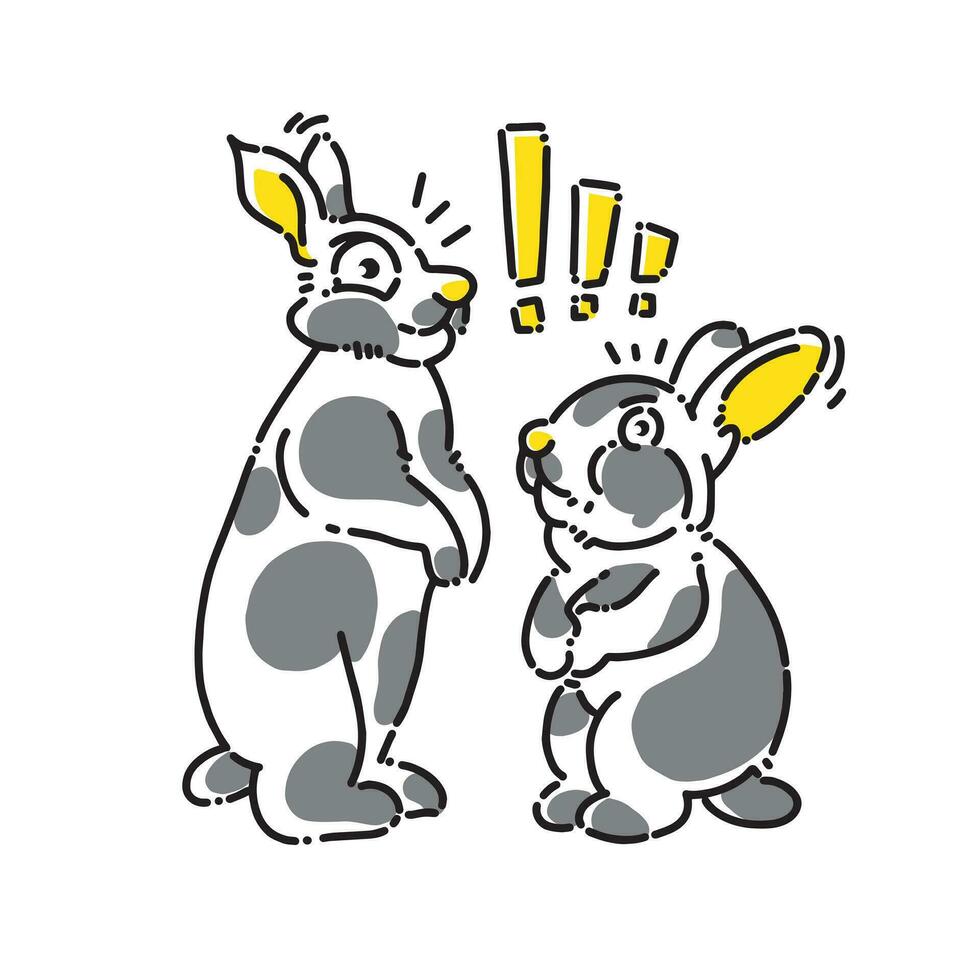 Hand Drawn Vector of a Tall Rabbit with Big Eyes and a Fat Rabbit with Small Eyes