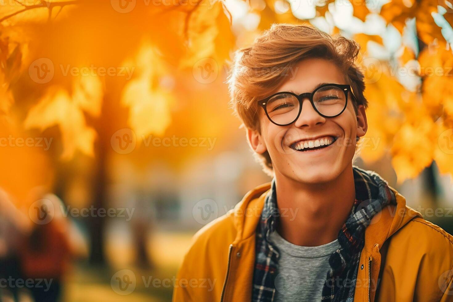 contento joven hombre en parque ai generado foto