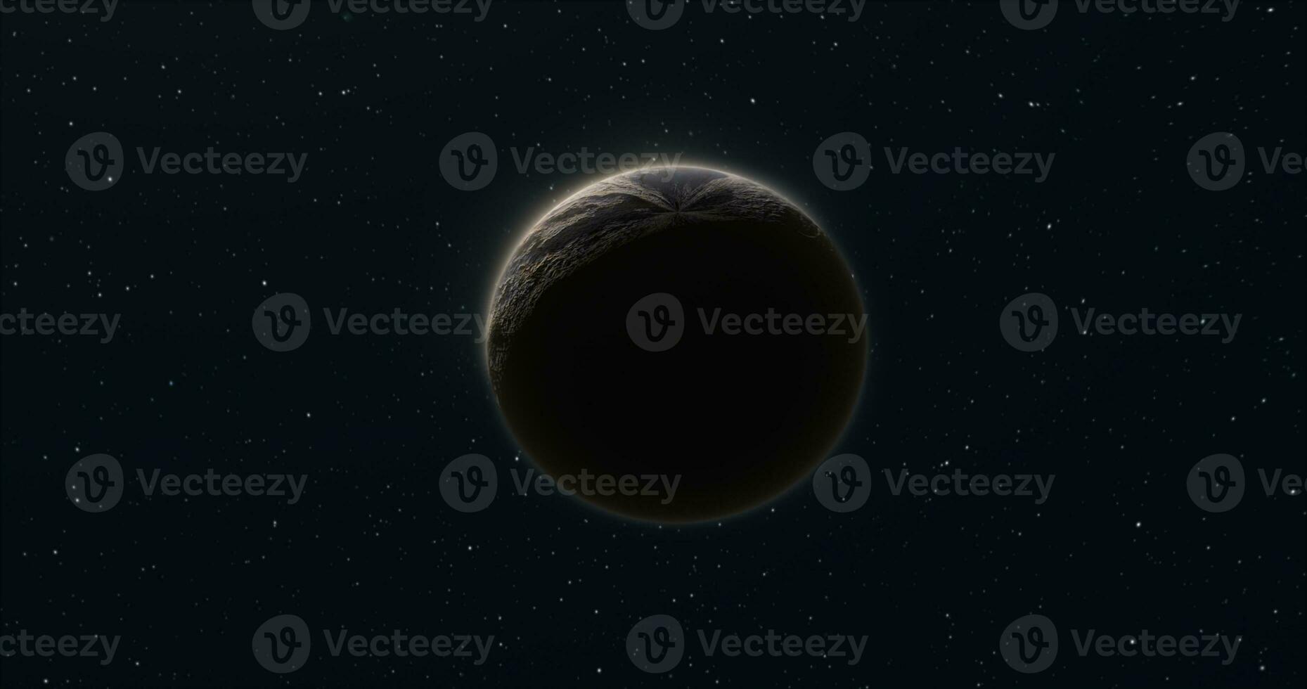 Abstract realistic space planet round sphere with a stone relief surface in space against the background of stars photo