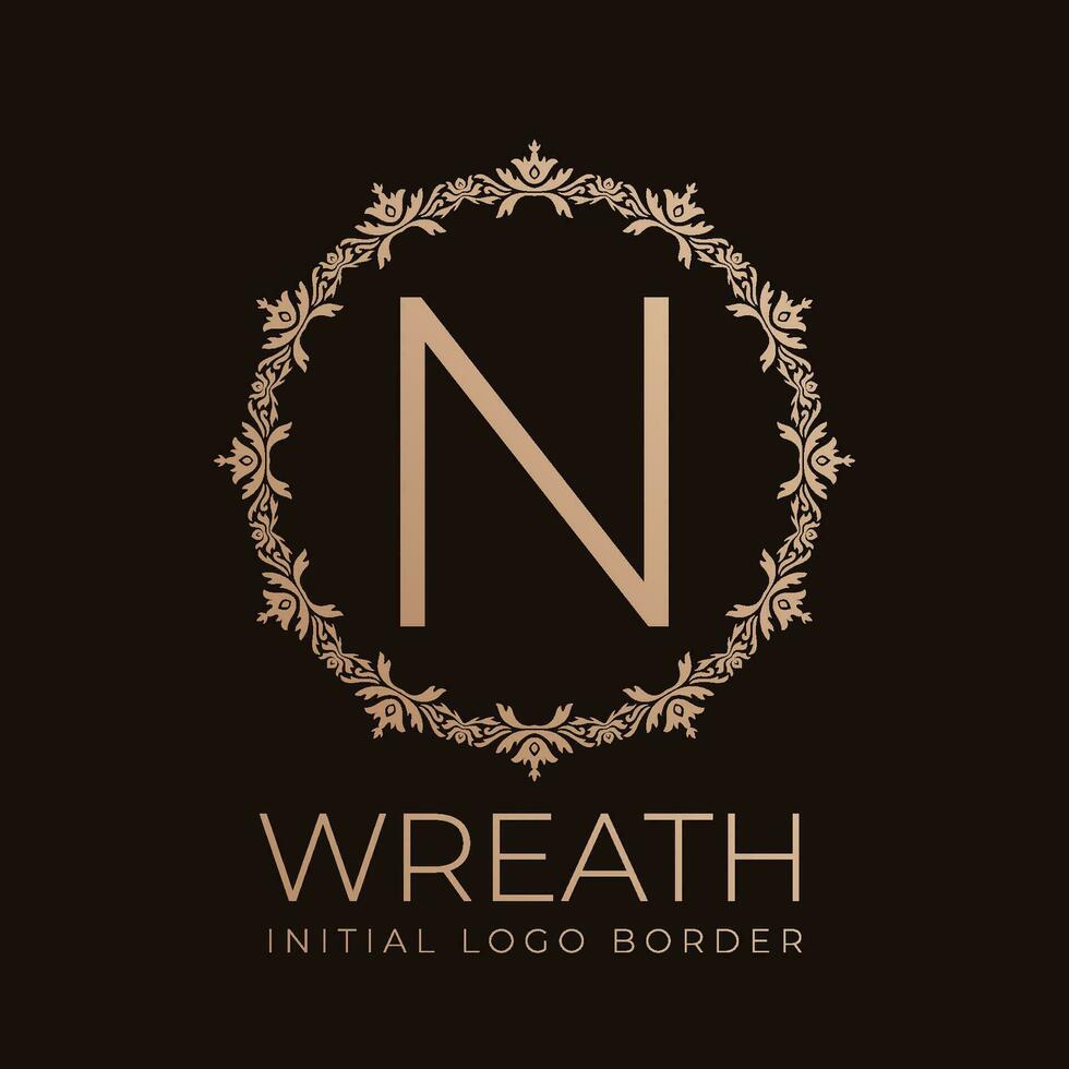 letter N wreaths border initial vintage logo design vector