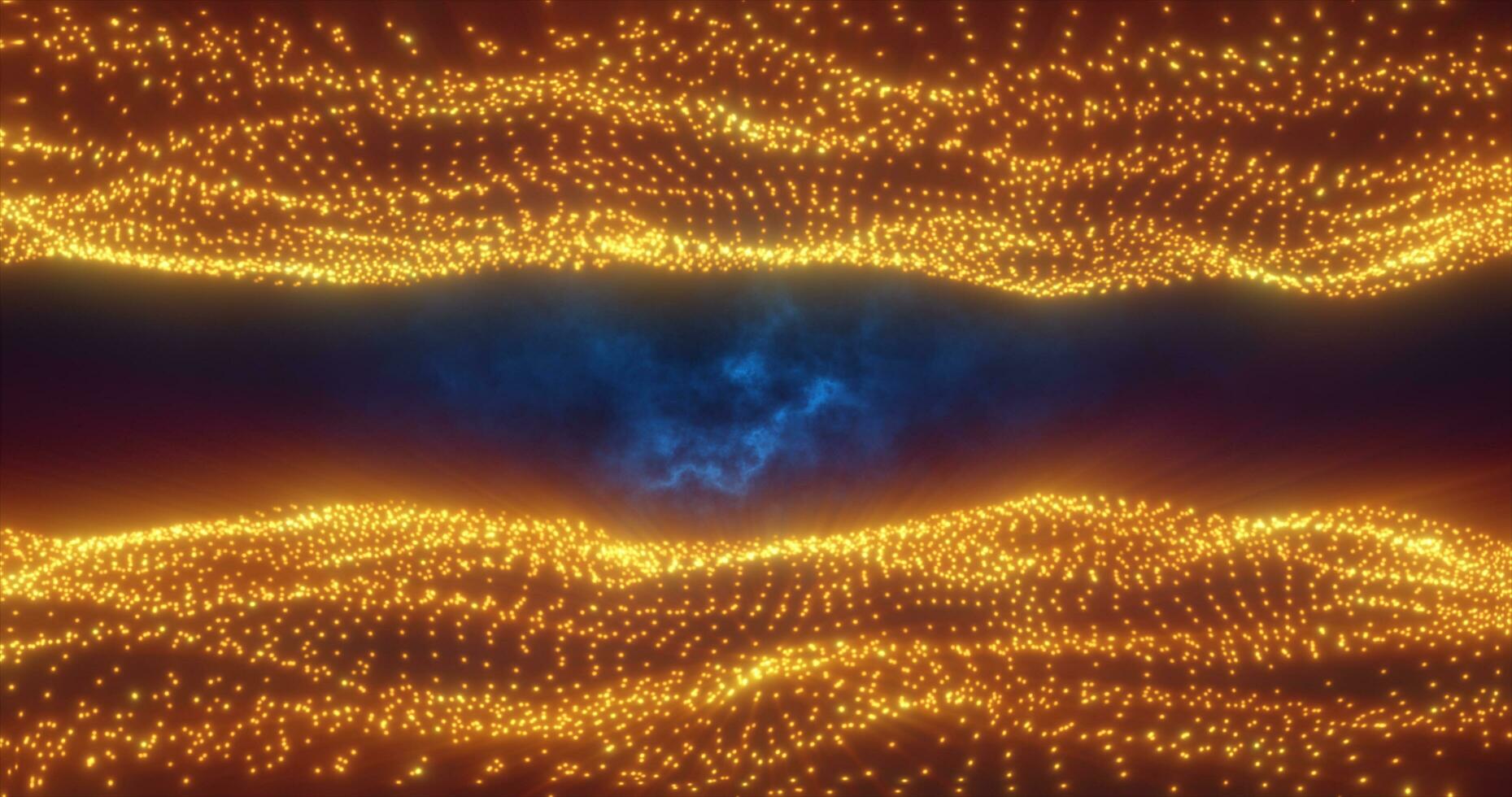 Abstract yellow orange gold energy waves from particles above and below the screen magical bright glowing futuristic hi-tech background photo