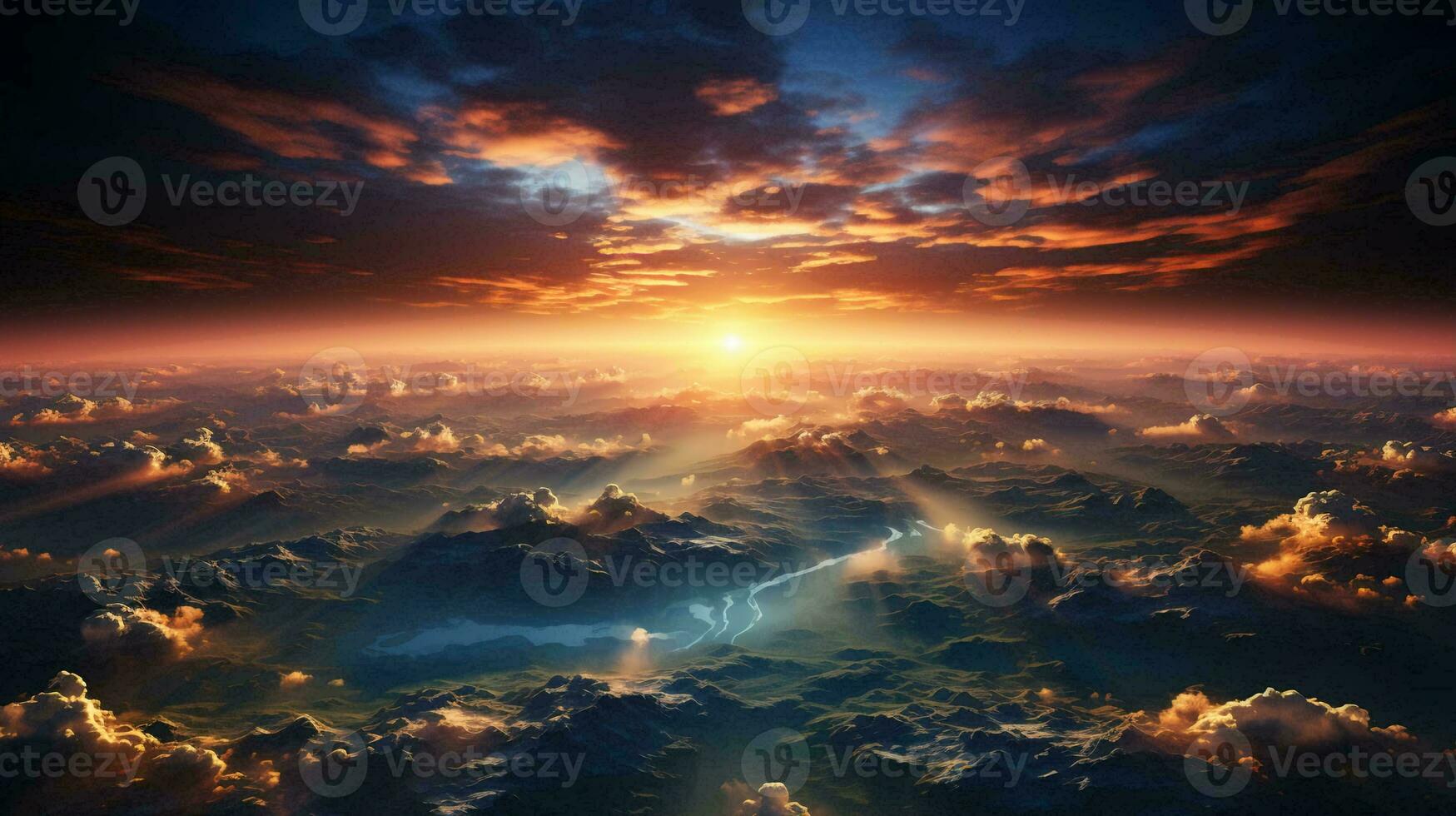 Top view of beautiful clouds and earth at sunset photo
