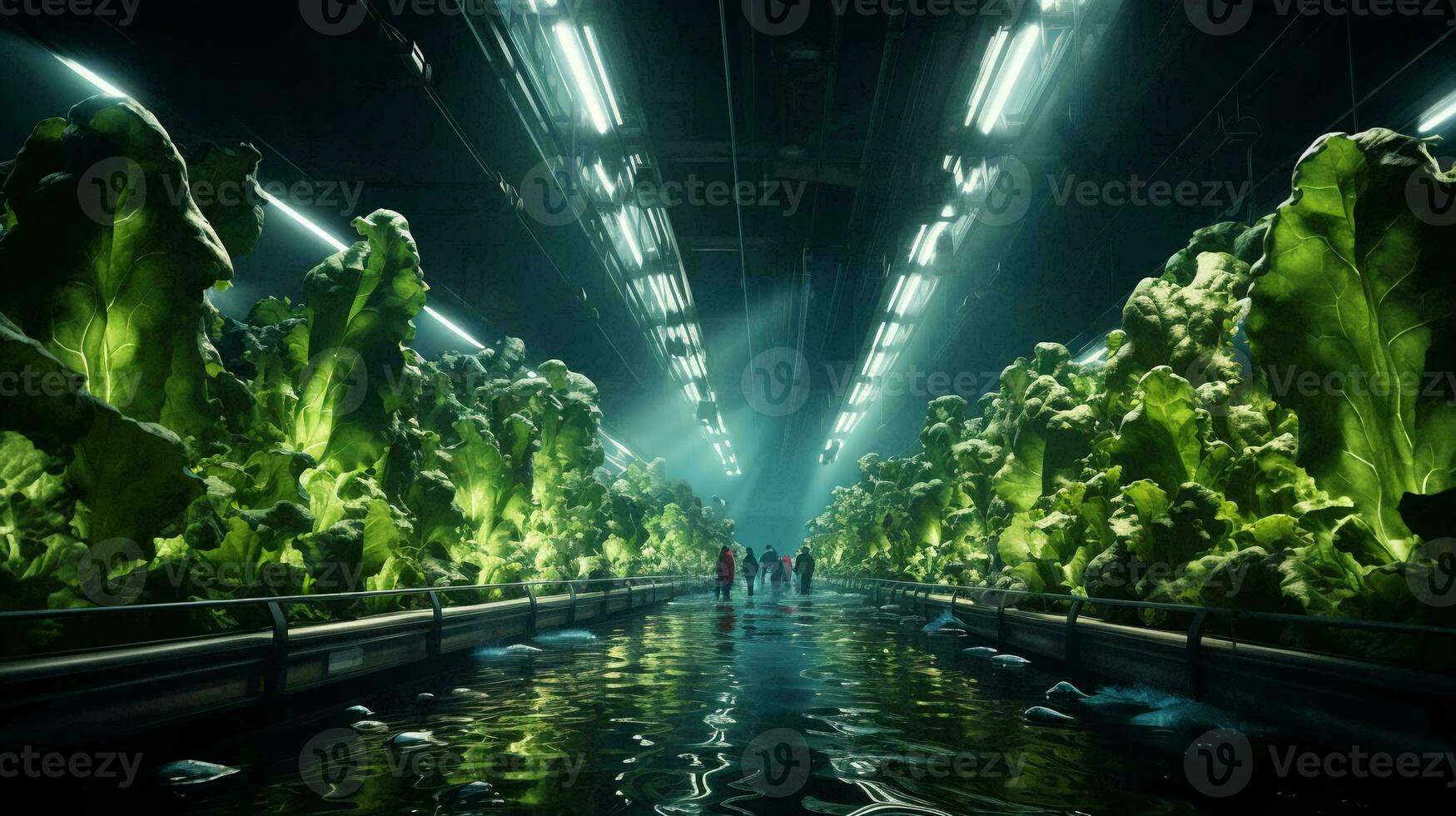Green eco-friendly hydroponic farm for growing greens and plants in artificial conditions photo