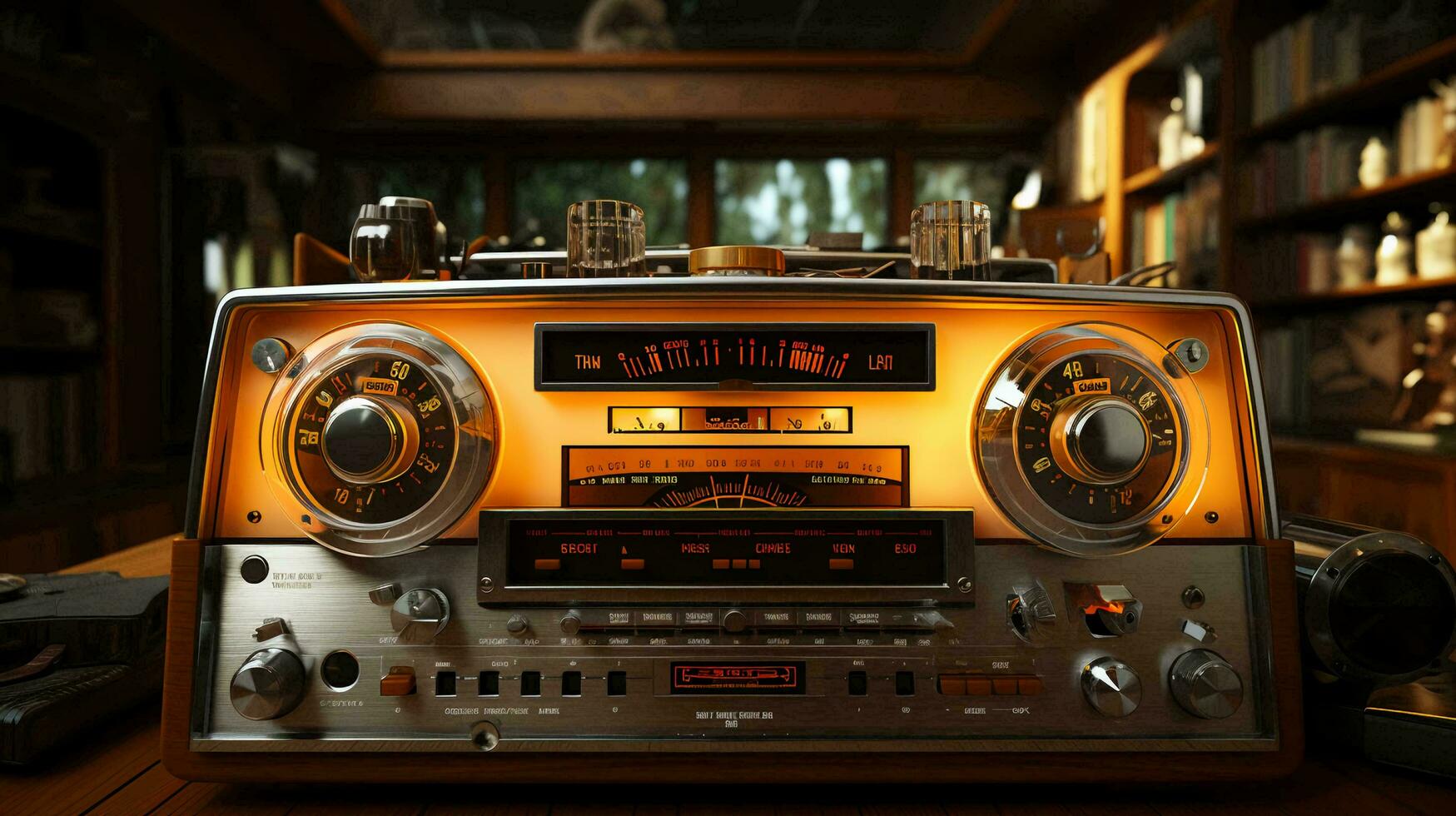 Old stylish vintage audio retro music cassette tape recorder poster from the 80s 90s photo