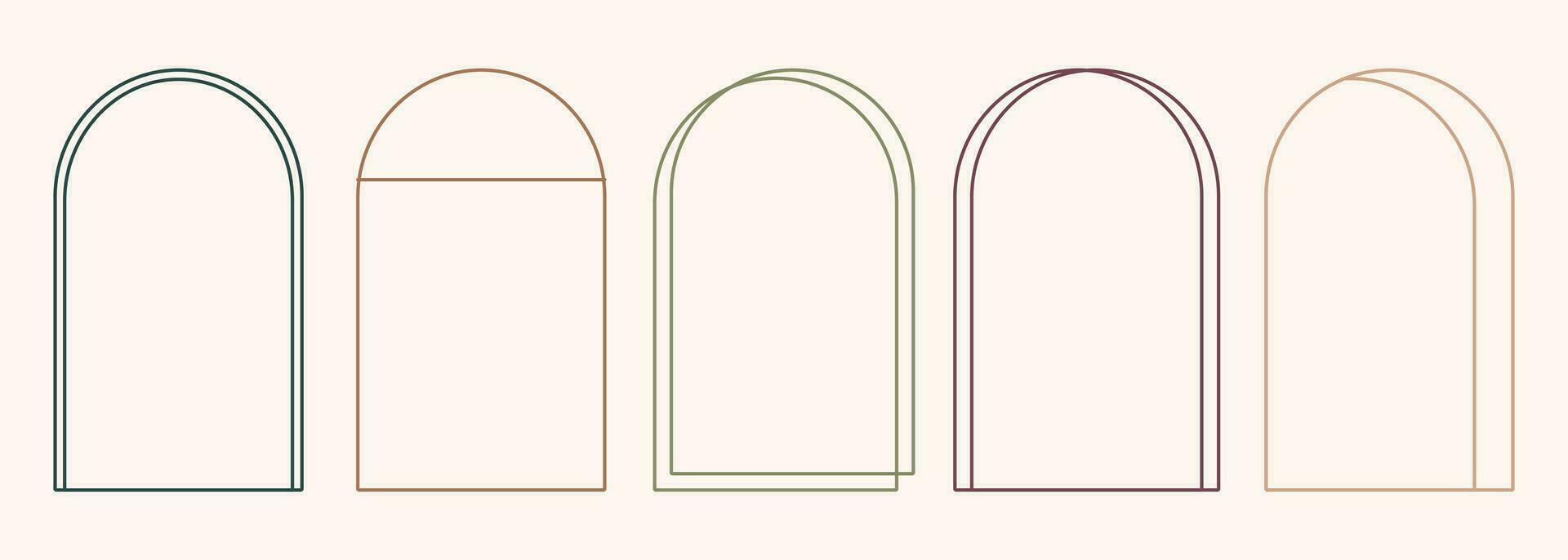 Modern minimalist aesthetic line arch frames in trendy boho style. Modern Y2K vector design outline geometric form for banner, social media, poster. Shape Islamic door silhouette Arabic border.