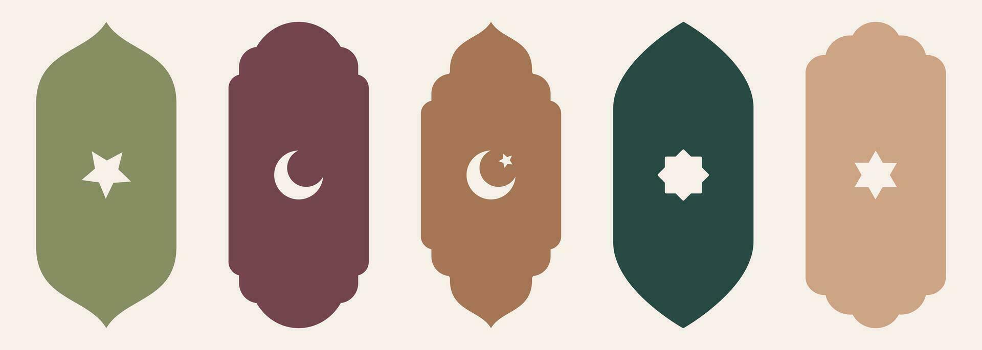 forma islámico puerta y ventana silueta Arábica arco con religión símbolos . colección de patrones en oriental estilo. marcos en Arábica musulmán diseño para Ramadán kareem vector mezquita portón aislado