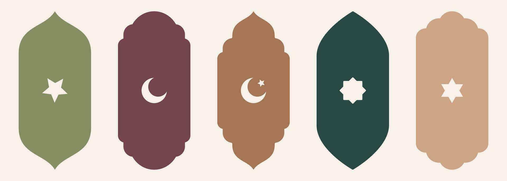 Shape Islamic door and window silhouette Arabic arch with religion symbols . Collection of patterns in oriental style. Frames in Arabic Muslim design for Ramadan Kareem. Vector mosque gate isolated