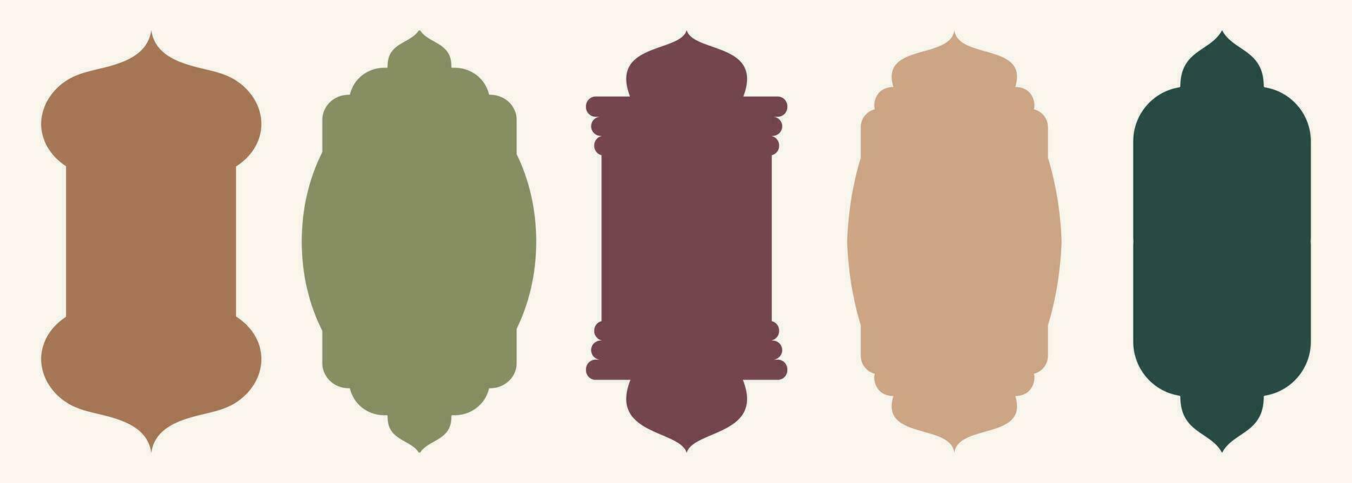 Shape Islamic door and window silhouette Arabic arch. Collection of patterns in oriental style. Frames in Arabic Muslim design for Ramadan Kareem. Vector mosque gate shape isolated on white