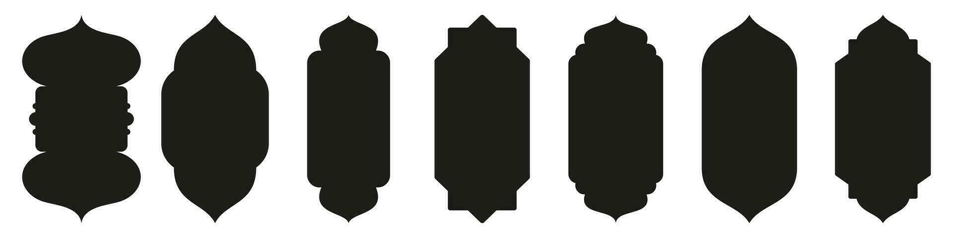 Shape Islamic door and window silhouette Arabic arch. Collection of patterns in oriental style. Frames in Arabic Muslim design for Ramadan Kareem. Vector mosque gate shape isolated on white